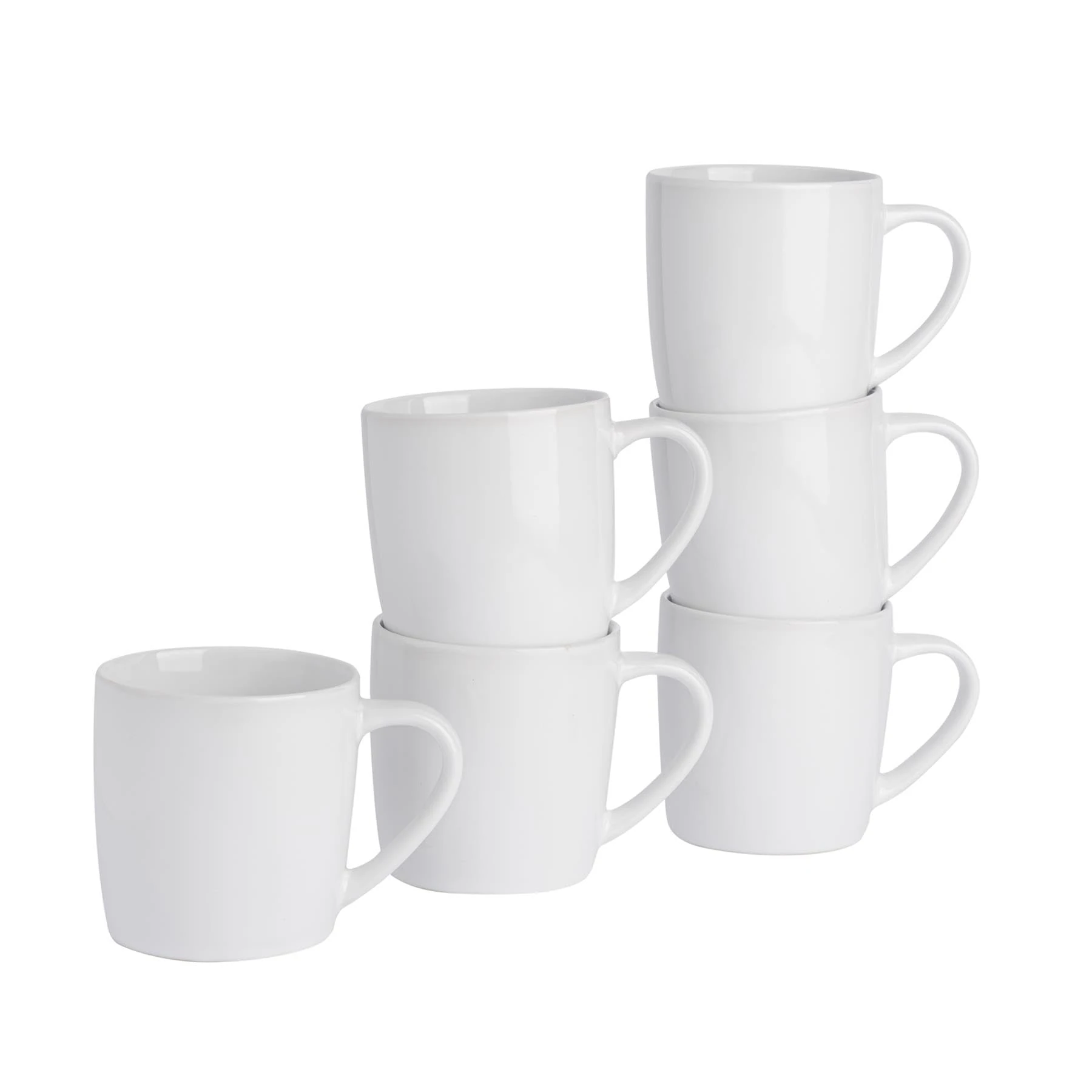 Argon Tableware Coloured Coffee Mugs - White - 350ml - Pack of 6 - Gloss Ceramic Stoneware Latte Cappuccino Cups Hot Chocolate Cups Colourful Mug Set with Handle