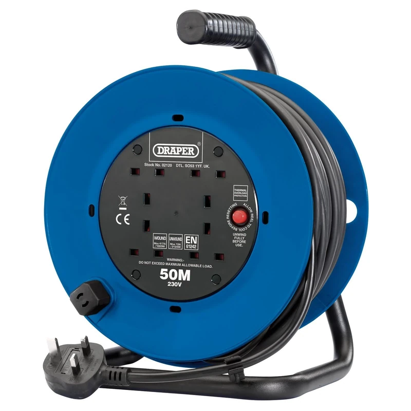 Draper 02120 230V Four Socket Industrial Cable Reel (50M)