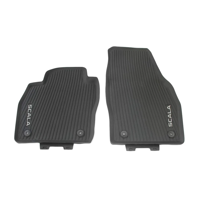 Skoda 657061502 All-Weather Floor Mats Front Rubber Floor Mats 2 x Rubber Mats with Scala Lettering in White
