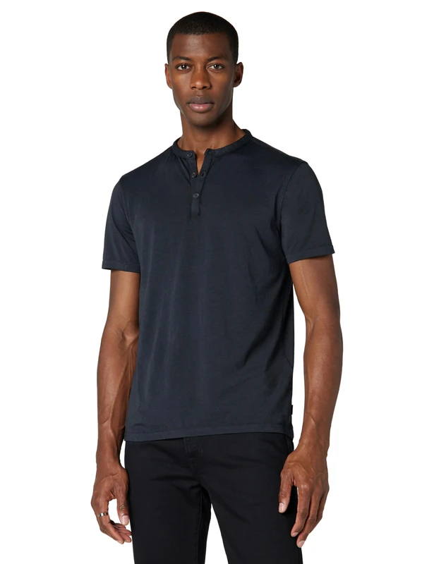 John Varvatos Men's Duke Henley Shirt, Charcoal Heather, M - Image 1
