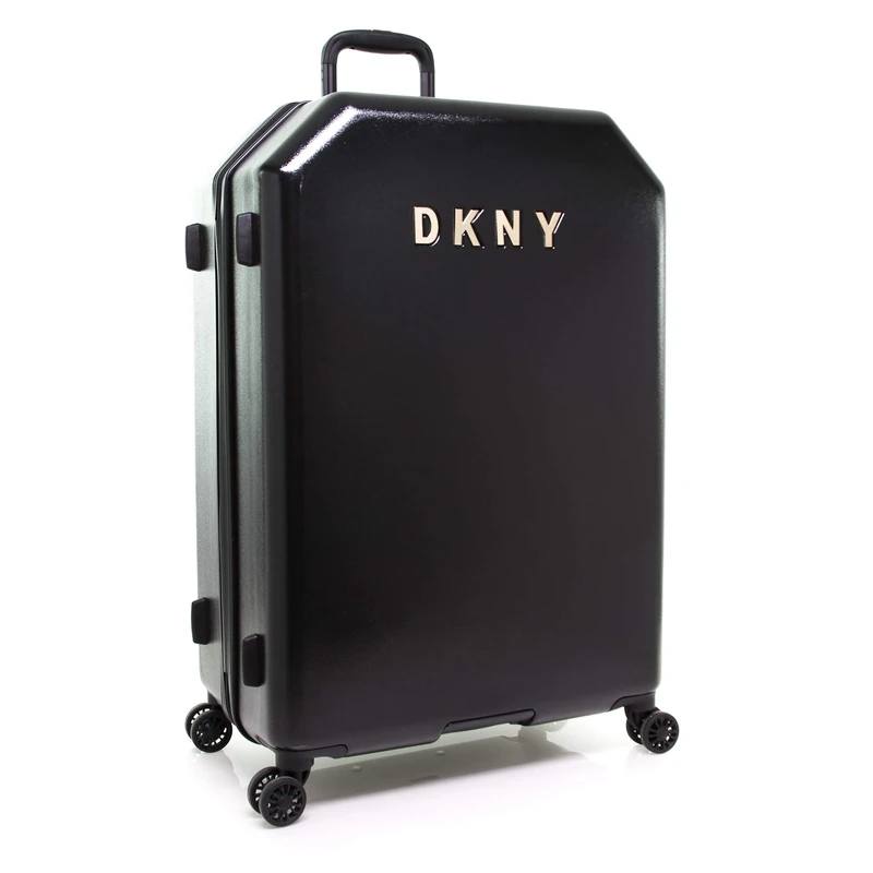 DKNY Metal Logo Hardside Spinner Luggage with TSA Lock, Black