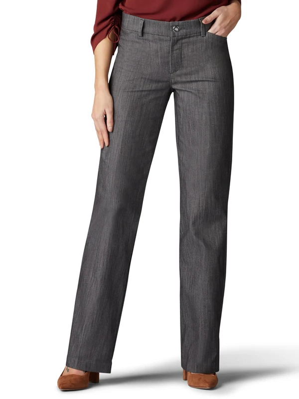 Lee Women's Flex Motion Regular Fit Trouser Pant, Carbon Rinse, 10 Short