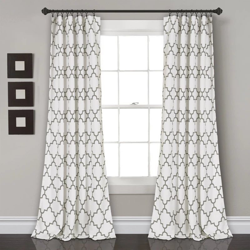 Lush Decor, Gray Bellagio Room Darkening Curtains-Trellis Geometric Design Window Panel Drapes Set for Living, Dining, Bedroom (Pair), 95” x 52 95" x 52"