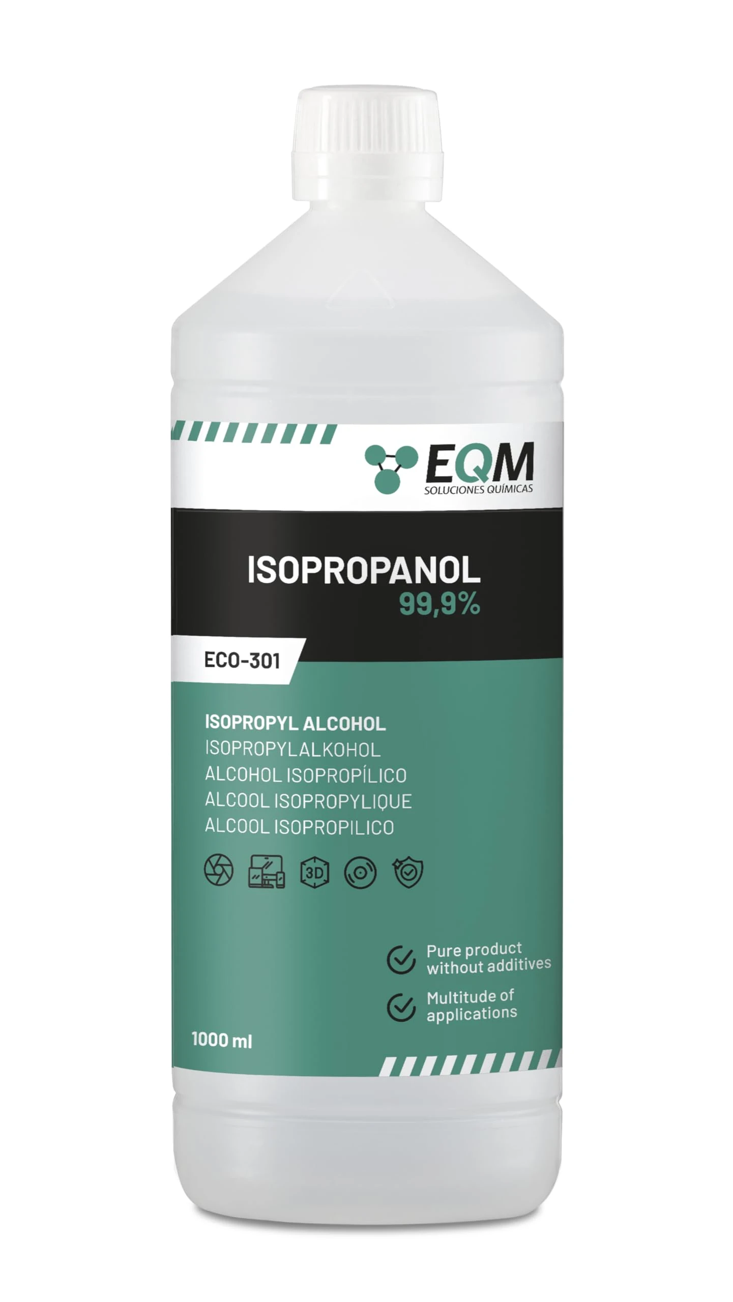EQM - ECO-301 - Isopropyl Alcohol 99,9% Pure - Isopropanol 1L - Cleaning of electronic components, lenses and screens - Household cleaning - 3D Printing