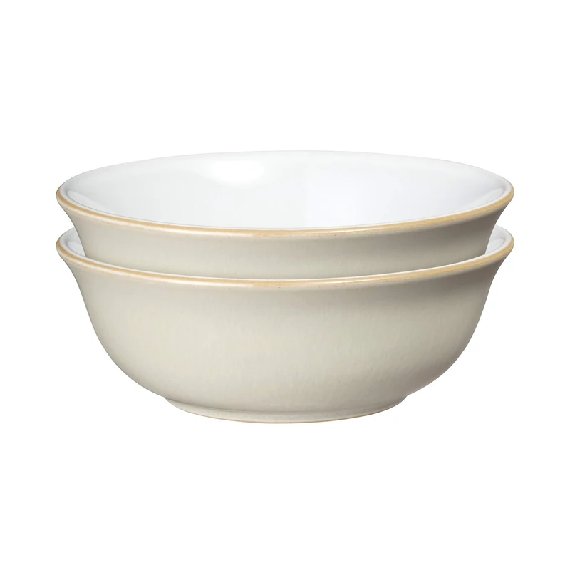 Denby - Linen Cream White Cereal Bowls Set of 2 - Dishwasher Microwave Safe Crockery - Ceramic Stoneware Tableware Natural Tones - Bowls For Soup