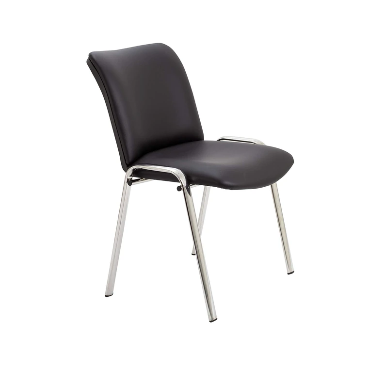 Office Hippo Heavy Duty Stackable Meeting Reception Chair, Chrome Frame, PU Leather, Black