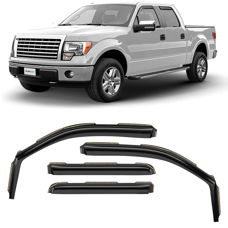 CLIM ART in-Channel Incredibly Durable Rain Guards for Ford F150 2009-2014 SuperCrew, Original Window Deflectors, Vent Deflector, Vent Window Visors, Dark Smoke Truck Accessories, 4 pcs. - 609010