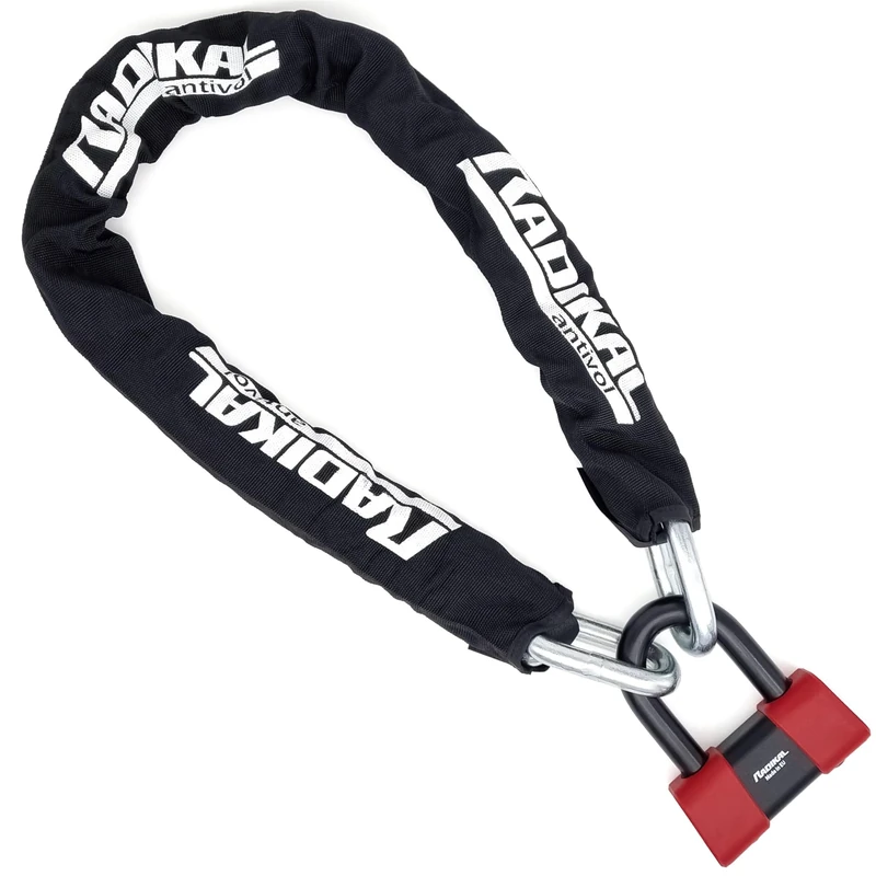 RADIKAL RK75150 Premium Heavy Duty Chain Lock + Mini U UR75, SRA Approved, High Security ø15mm/0.59in, Fully Tested +Visible, Multi-Function Anti-Theft for Brake Disc, Anchor, Parking 150cm/4,9ft Long
