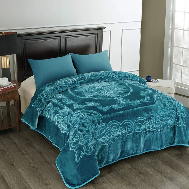 JML Korean Mink Fleece Blanket King Size Heavy 85" x 95" 9lb Single Layer Soft Warm Thick Raschel Blanket for Autumn Winter Teal