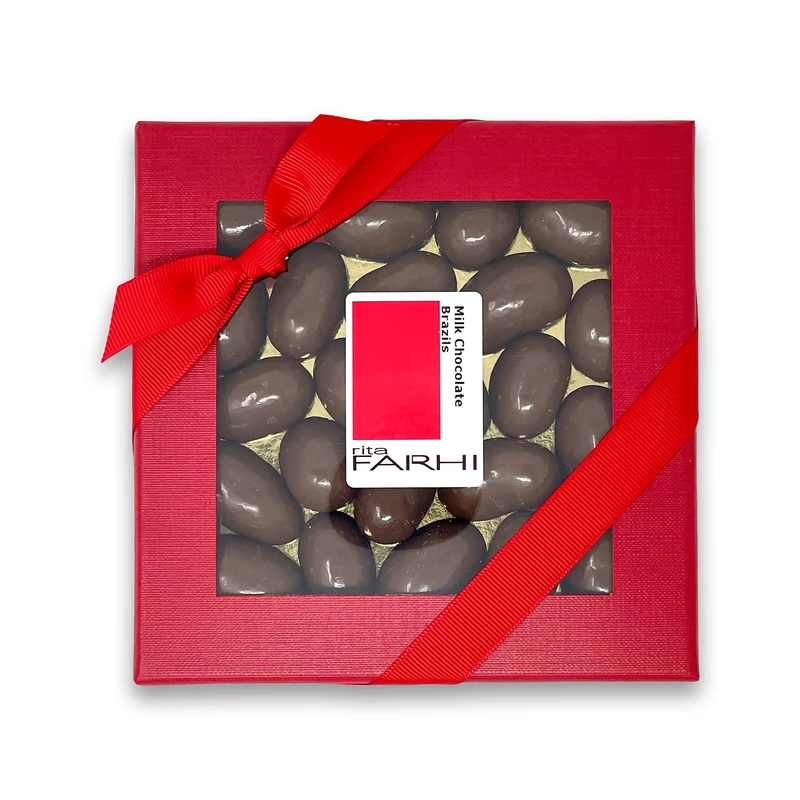Rita Farhi Milk Chocolate Brazil Nuts in a Luxury Gift Box 210 g | Christmas Chocolate Nuts Present | Palm Oil Free | Chocolate Covered Brazil Nuts