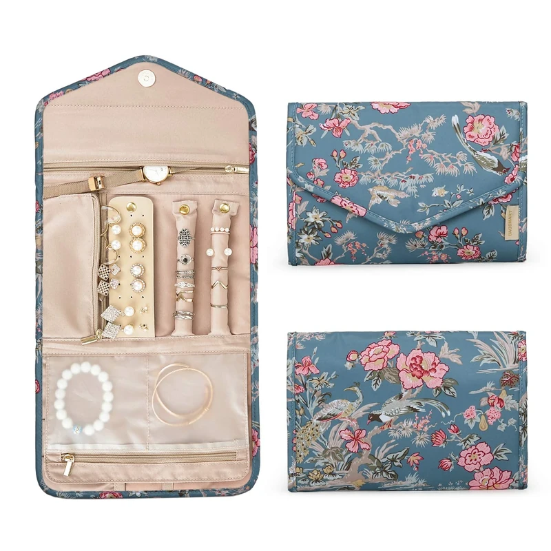 bagsmart Travel Jewellery Organiser - Blue Flower Jewelry Roll