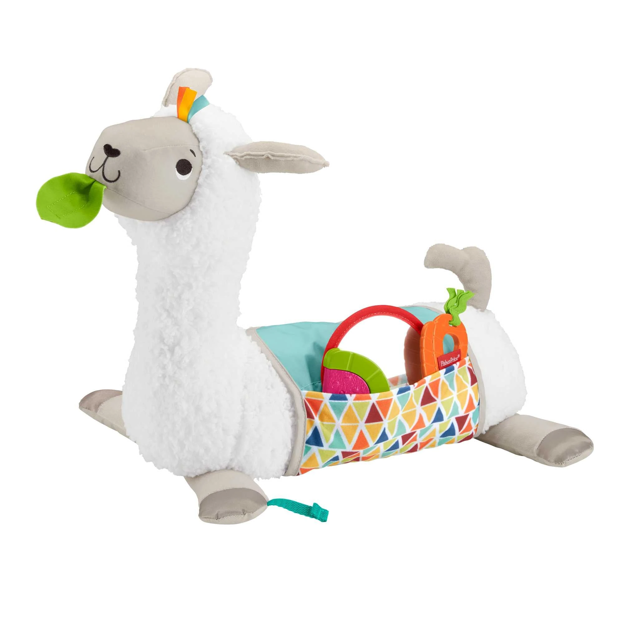 Fisher-Price Tummy Time Llama Plush, Grow-with-Me Baby Toy with Rattle, Mirror & Teether for Sensory Play, GLK39