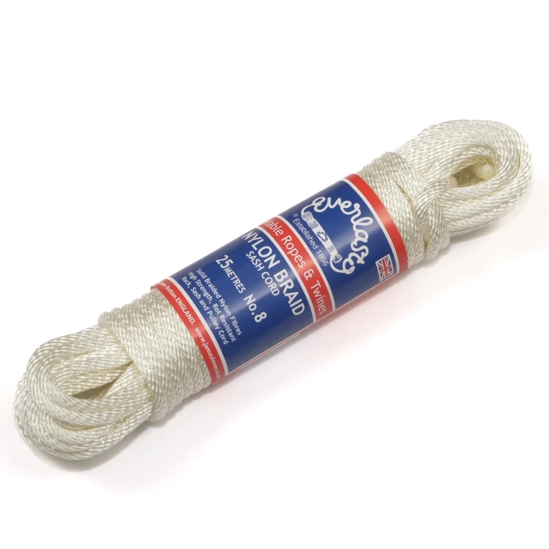 Everlasto Braided Synthetic Nylon Sash Cord Pulley Line Rope No.8 (6.5mm) (6.5mm x 100M)