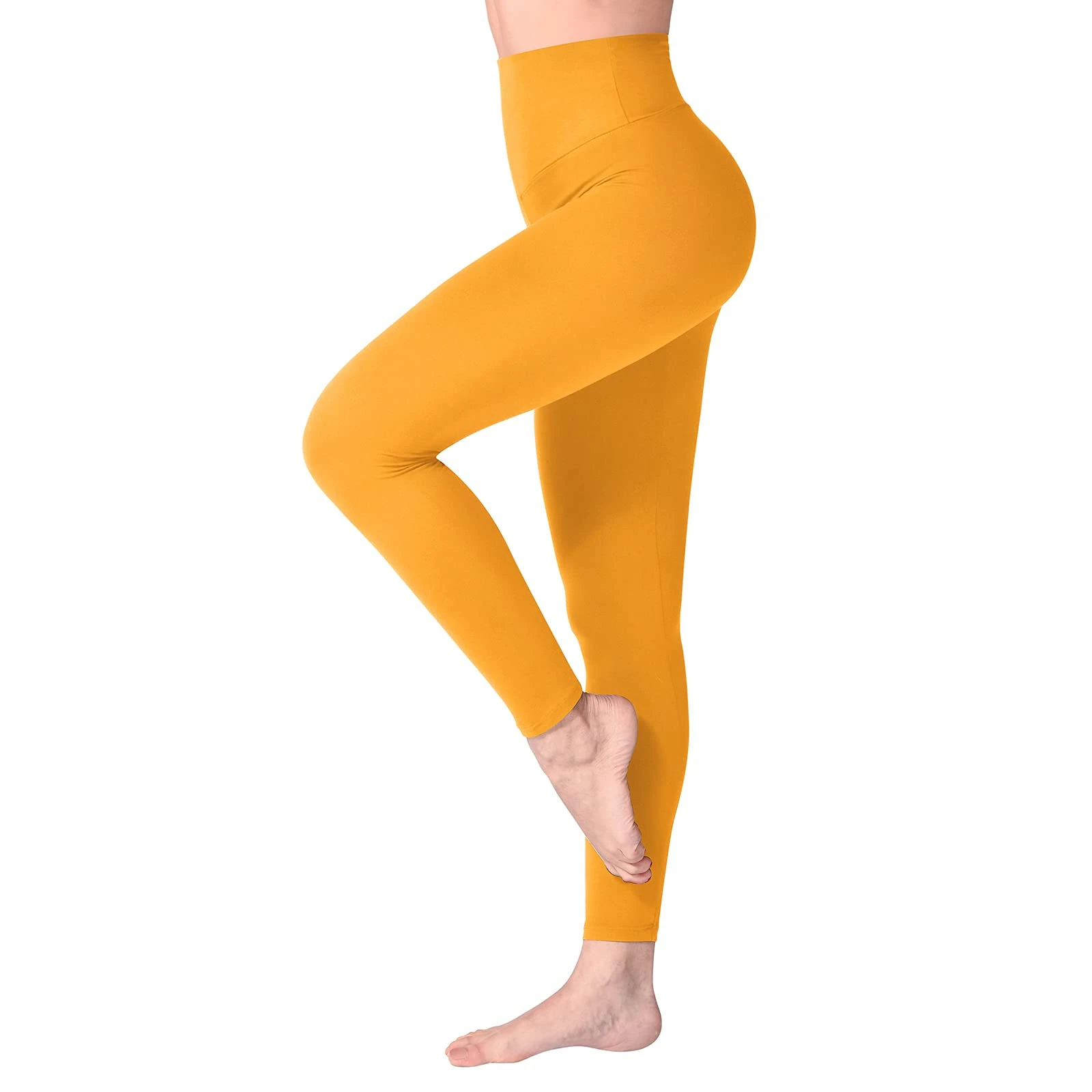 SINOPHANT High Waisted Leggings for Women, Buttery Soft Elastic Opaque Tummy Control Leggings, Plus Size Workout Gym Yoga(Dark yellow1,L-XL)