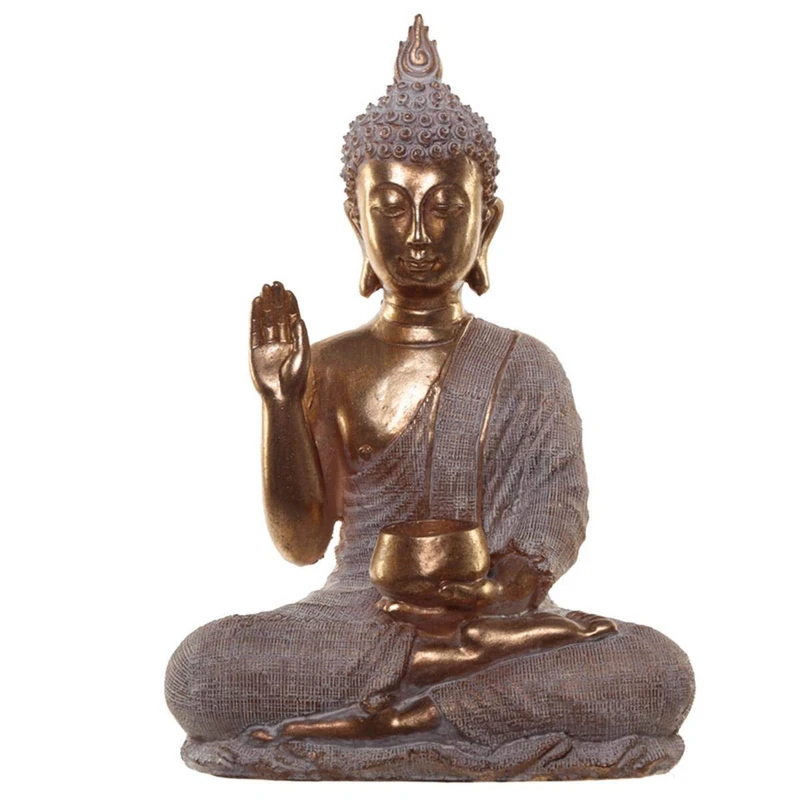 Puckator Thai Buddha Figurine - Gold and White With Begging Bowl