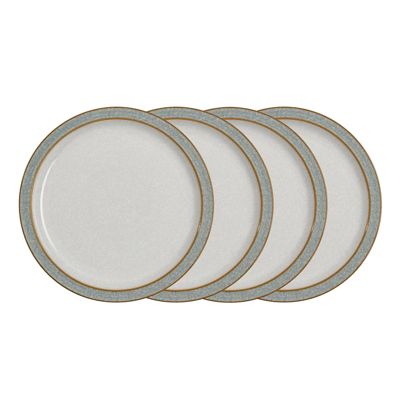 Denby - Elements Medium Light Grey Plates Set of 4 - Dishwasher Microwave Safe Crockery 22cm - Pale Grey, White Ceramic Stoneware Tableware - Chip & Crack Resistant Lunch Plates