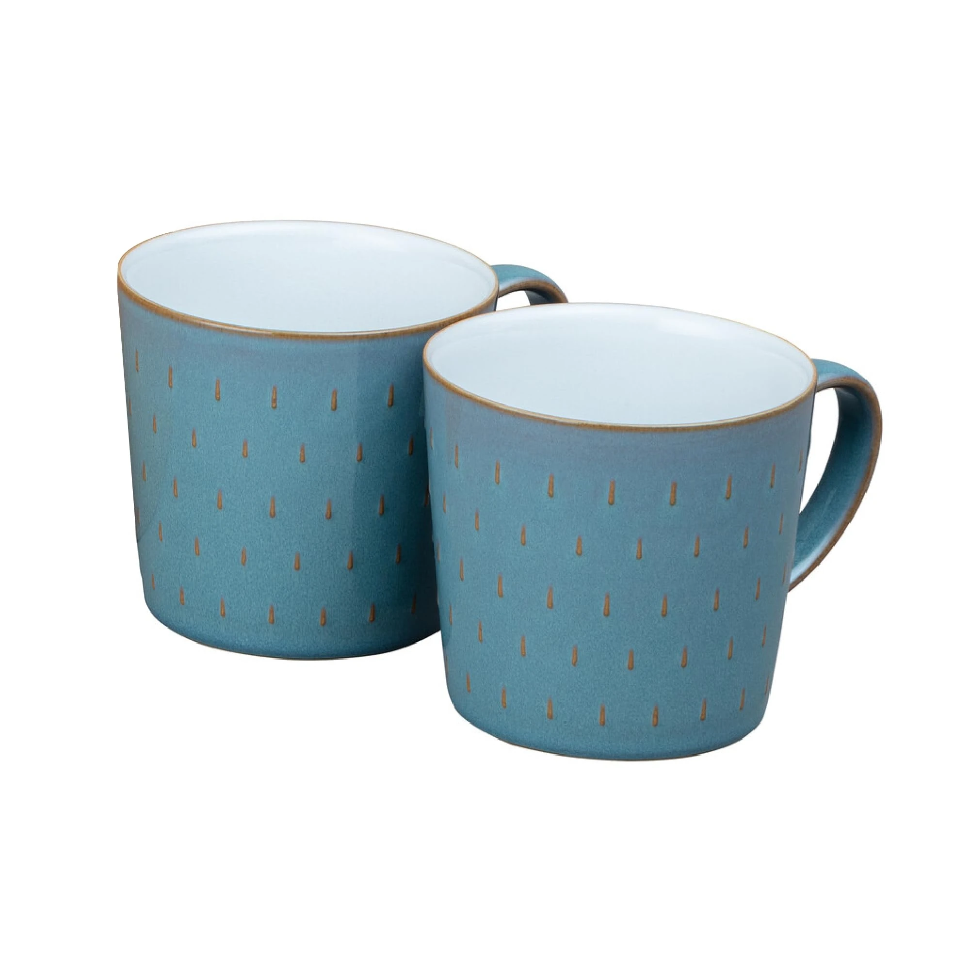 Denby - Azure Blue Patterned Coffee Mug Set of 2-400ml Large Stoneware Ceramic Cascade Tea Mug Set for Home & Office - Dishwasher Safe, Microwave Safe - Blue, White, Brown - Chip Resistant