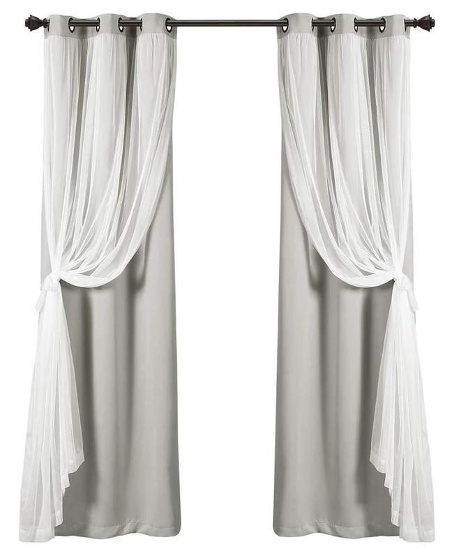 Lush Decor Grommet Sheer Insulated Blackout Lining Window Curtain Panel Pair, Polyester, Light Gray, 38" W x 108" L (Pack of 1) - Image 1