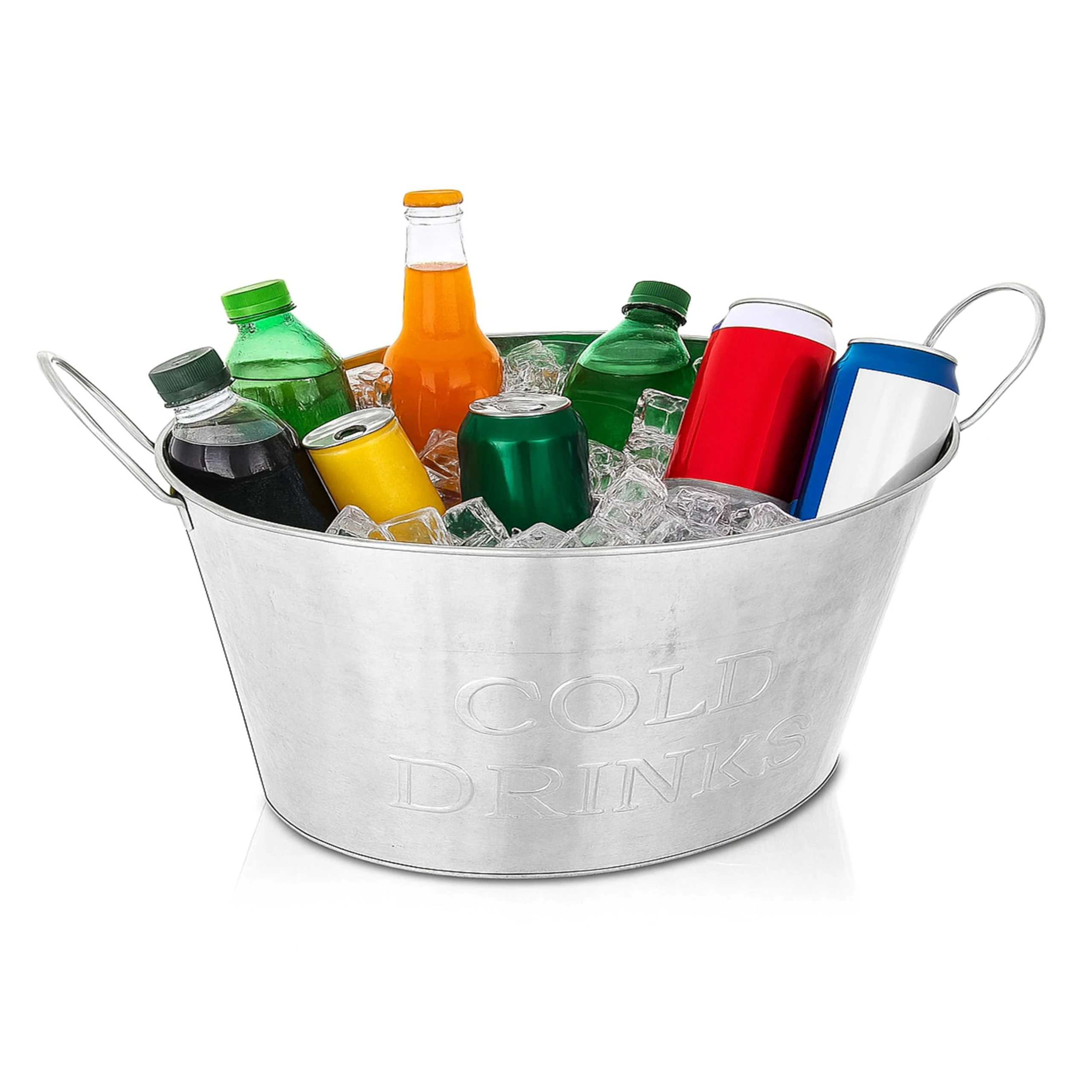 ADEPTNA Galvanised Steel Party Picnic BBQ Cooler Tub Beverage Drink Tub Beer Bucket Organiser with Carry Handles