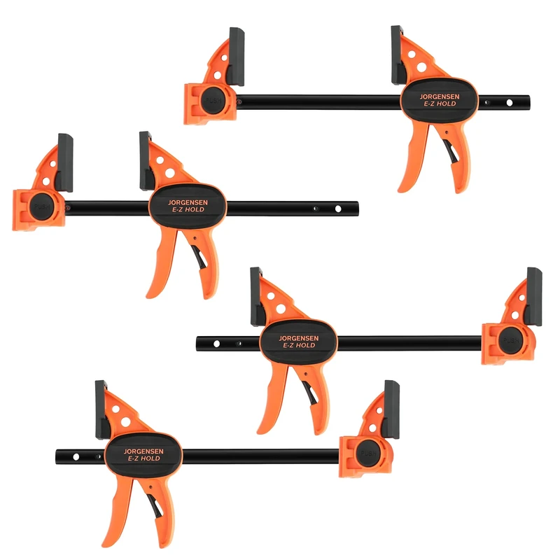 JORGENSEN 150 mm Woodworking Clamps 4-Pack, Splicable to 400 mm Ratchet Bar Clamps, Quick Release Clamp Set, 290 mm Spreader, One Handed Wood Clamp, Max 68 kg Load Limit