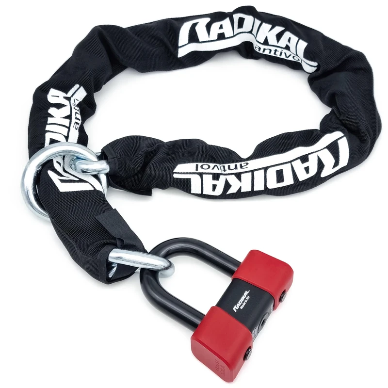 RADIKAL RK48120L Premium Motorcycle Loop Chain Lock + Mini U Disc Lock, SRA Approved, High-Security Links ø13,5mm/5.31in, Versatile Anti-Theft for Motorcycle, Scooter, Parking Anchor 120cm/3.9ft Long