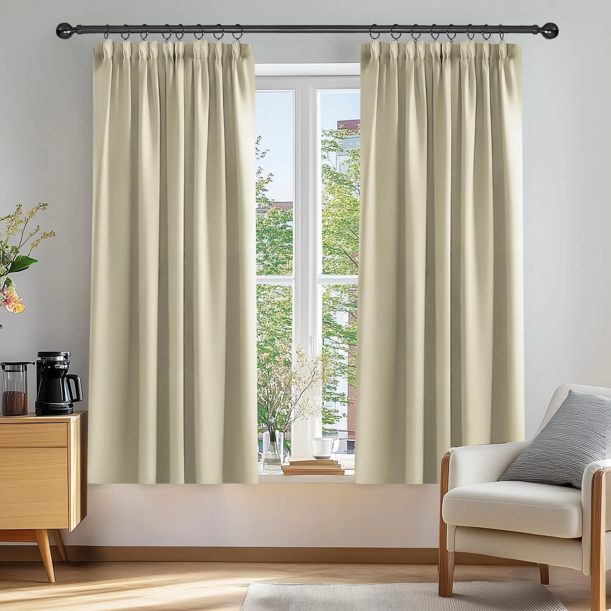 Deconovo Window Treatment Room Darkening Curtains Thermal Insulated Decorative Soft Energy Saving Room Darkening Pencil Pleat Curtains for Kid 42 63 Inch Beige Set of 2