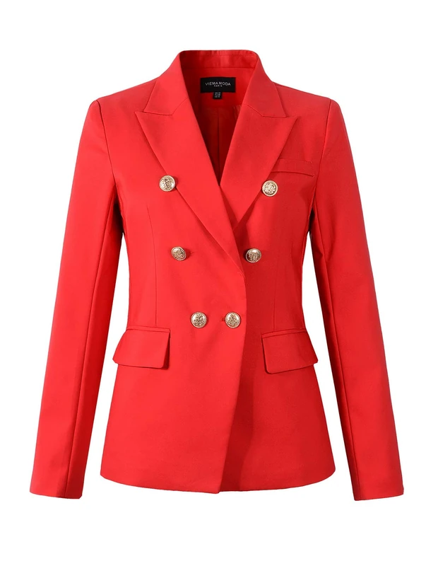 Womens Double Breasted Military Style Blazer Ladies Coat Jacket, Red, 12