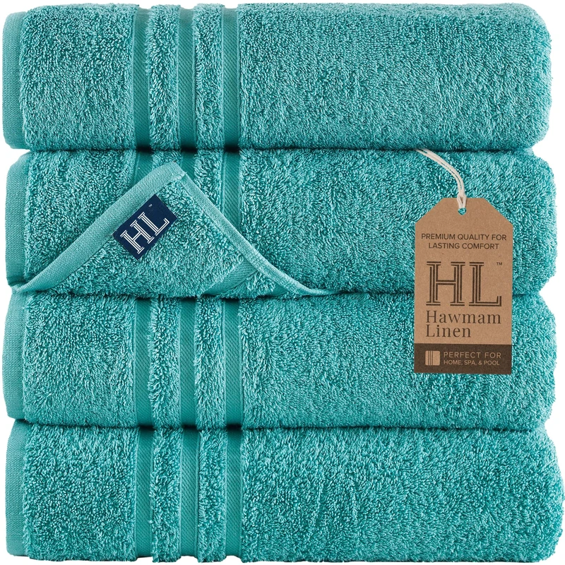 Hammam Linen Teal Turquoise Bath Towels 4-Pack - 27x54 Soft and Absorbent, Premium Quality Perfect for Daily Use 100% Cotton Towel