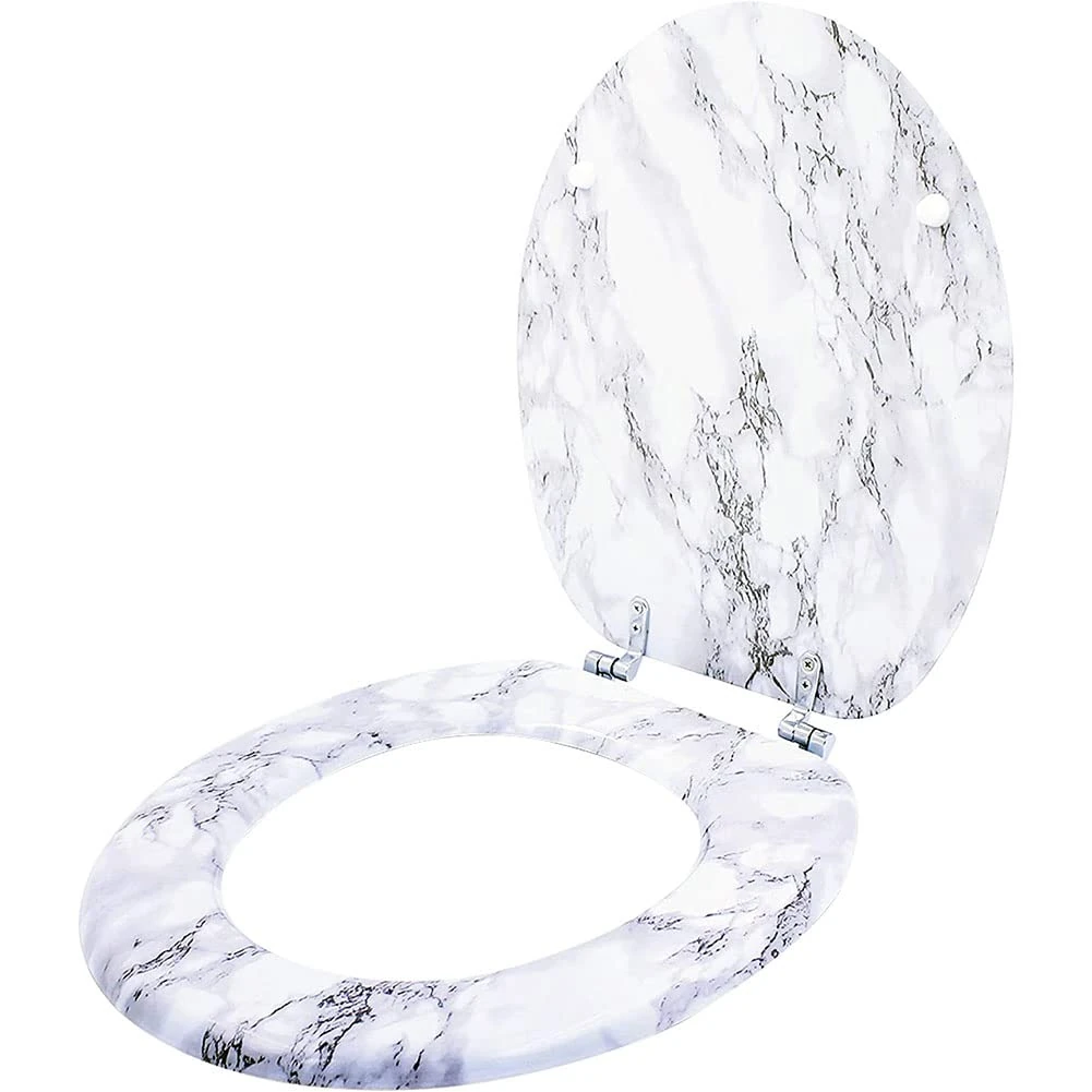 Anika 92499 Marble Effect Toilet Seat/Chrome Hinges/Easy Installation / 43cm x 37.5cm , Dome Shaped