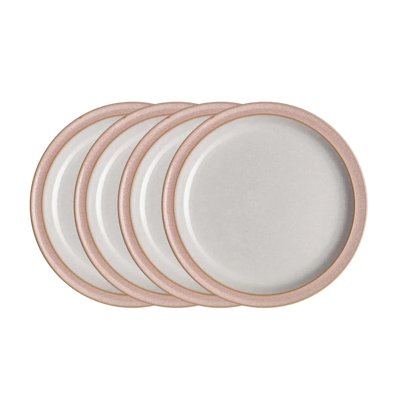 Denby - Elements Sorbet Pink Dinner Plates Set of 4 - Dishwasher Microwave Safe Crockery 26.5cm - Pale Pink, White Ceramic Stoneware Tableware - Chip & Crack Resistant Large Plates