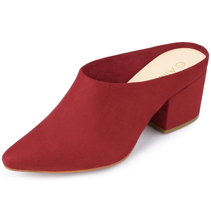 Allegra K Women's Pointed Toe Slip on Block Heel Slide Mules Red 6 UK/Label Size 8 US