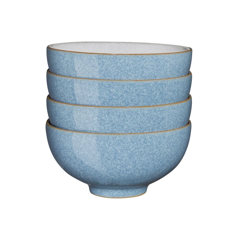 Denby - Elements Blue Rice Bowls Set of 4 - Dishwasher Microwave Safe Crockery 480ml 13cm - Blue, White Ceramic Stoneware Tableware - Chip & Crack Resistant Soup Bowls
