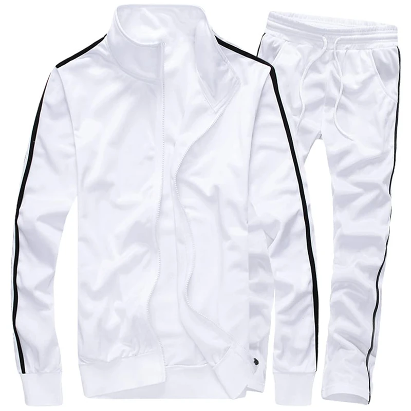MACHLAB Men's Activewear Full Zip Warm Tracksuit Sports Set Casual Sweat Suit - White - Medium