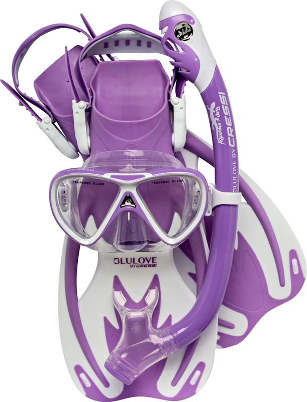 Cressi Unisex-Youth Rocks Pro Dry Children Mask Fins Snorkel Set, Lilac/White, S/M-1/2 Y, SE264131