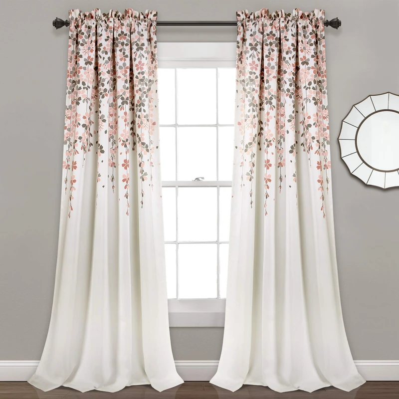 Lush Decor Weeping Flowers, Polyester, Blush & Gray, 52" W x 84" L (Pack of 1)