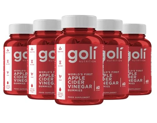 Goli Apple Cider Vinegar Gummies | Digestion, Gut Health & Appetite | Vitamin B12, Gelatin-Free, Gluten-Free, Vegan & Non-GMO | Taste The Apple, Not The Vinegar | Pack of 5, 300 Gummies