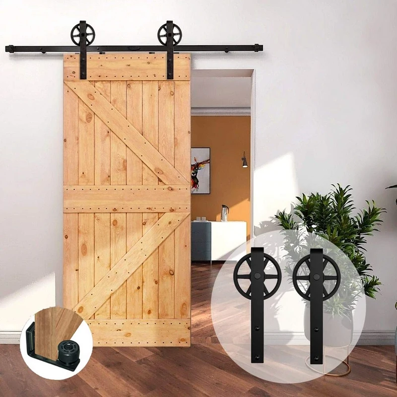 CCJH 6.6FT(201cm) Big Wheel Sliding Barn Door Hardware Kit, Vintage Sliding Barn Door Closet Hardware Track System for Single Wooden Door, Upgrade