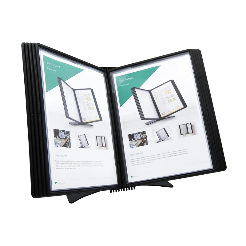 TARIFOLD Desktop Reference and Display System 10 Double-Sided Polypropylene Pockets Black-Framed Letter-Size (EZD771)