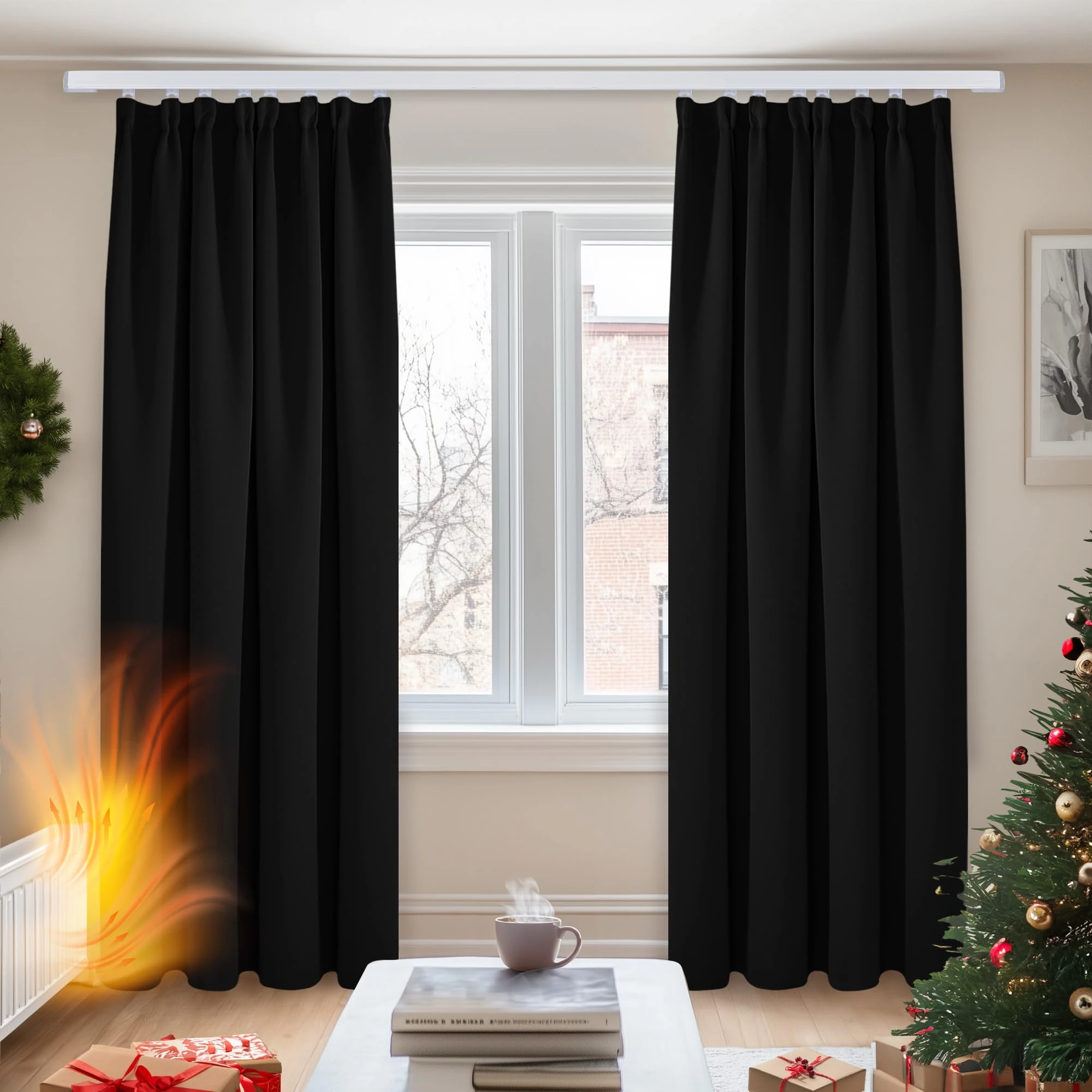 Deconovo Blackout Curtains Bedroom Super Soft Thermal Insulated Pencil Pleat Energy Saving Window Curtains for Girls 42 x 84 Inch Black 2 Panels