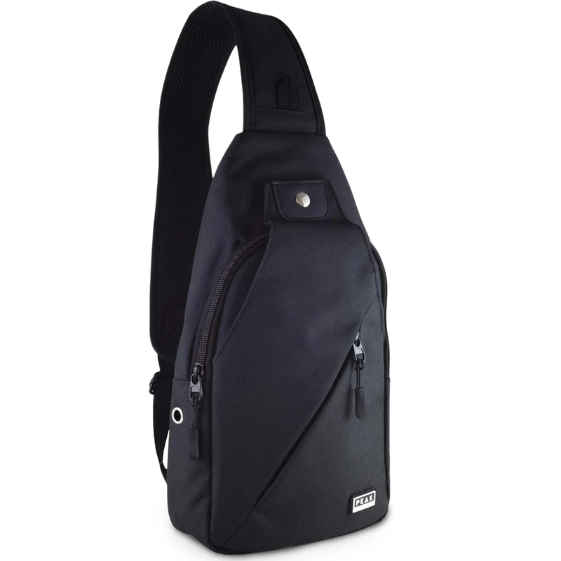 Peak Gear Sling Crossbody Backpack - Urban Messenger Day Bag (Black)