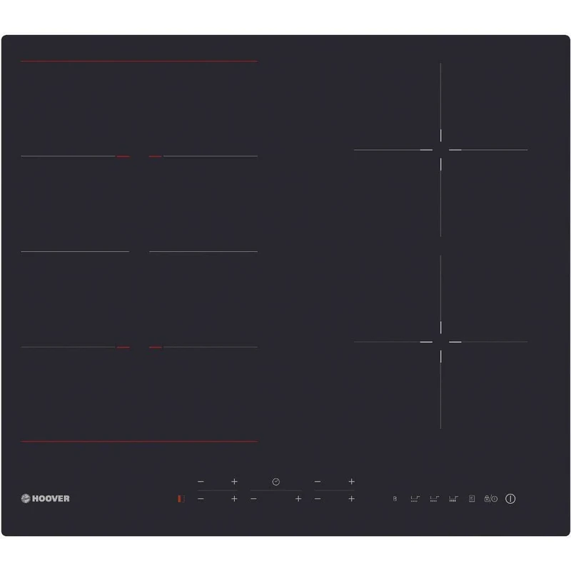 Hoover 33801962 H-HOB 700 HIES644DC Induction Hob, Glass Ceramic, 4, Flexible E-Space Zone, Touch Control, 7.2 kW, Black