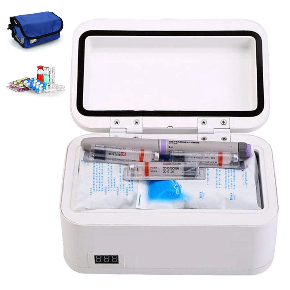 HPDOH Medical refrigerator, portable insulin cooler, mini insulin refrigerator 2-8 ° C, suitable for car/travel/aircraft (205 * 135 * 105mm)