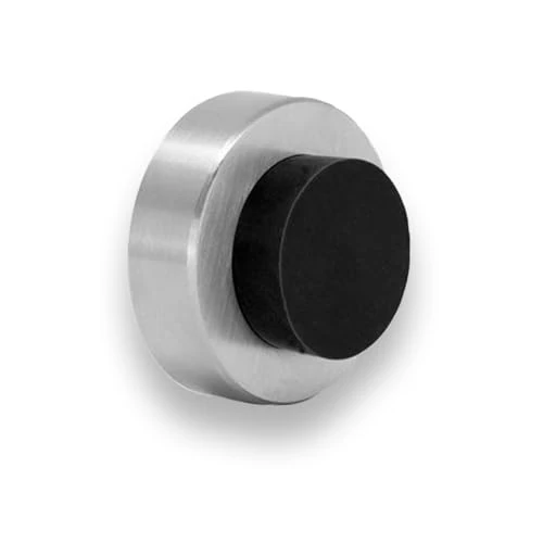 Door Handle Wall Bumper, Adhesive, Matt Stainless Steel, Black Rubber 35mmx 18mm, I-254/35-AM