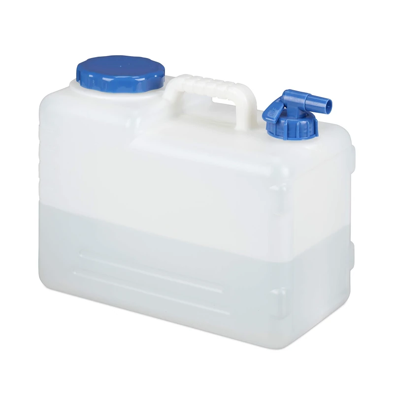 Relaxdays Water Canister, Drain Off Cock, Screw Cap, BPA-Free, Camping, Car, 15 L, White