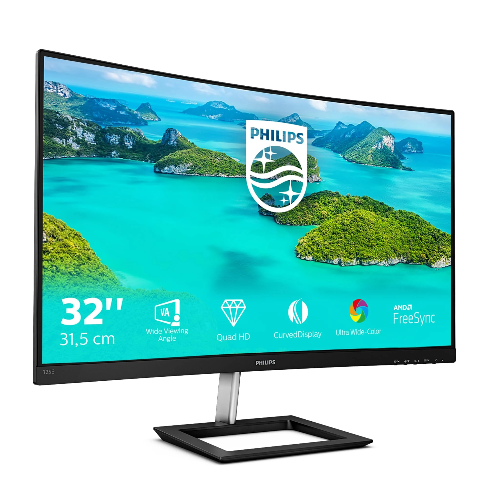 Philips 325E1C- 32 inch QHD Curved Monitor, 75Hz, 4ms, VA, AMD FreeSync, Flicker Free, Smart Image (2560 x 1440, 250 cd/m², HDMI 1.4/VGA/.DP 1.2)
