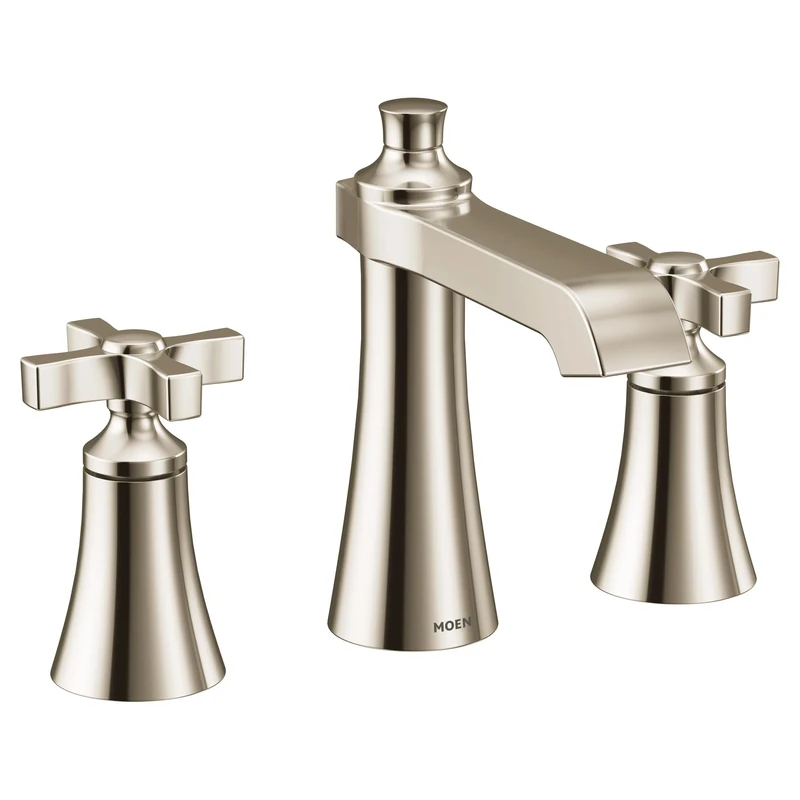 Moen TS6985NL Flara Two-Handle 8 in. Widespread Cross Handle Bathroom Faucet Trim Kit Without Valve, Polished Nickel
