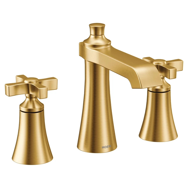 Moen TS6985BG Flara Two-Handle 8 in. Widespread Cross Handle Bathroom Faucet Trim Kit, Valve Required, Brushed Gold