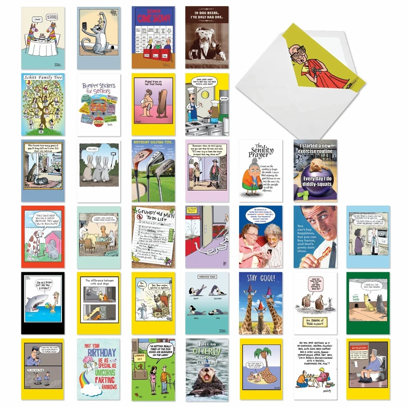 NobleWorks - Variety Pack of 36 Assorted Funny Birthday Cards Bulk Box Set w/Envelopes, Edgy Humor B-Day for Men, Women (36 Designs, 1 Each) - Birthday Favorites AC2911BDG-B1x36