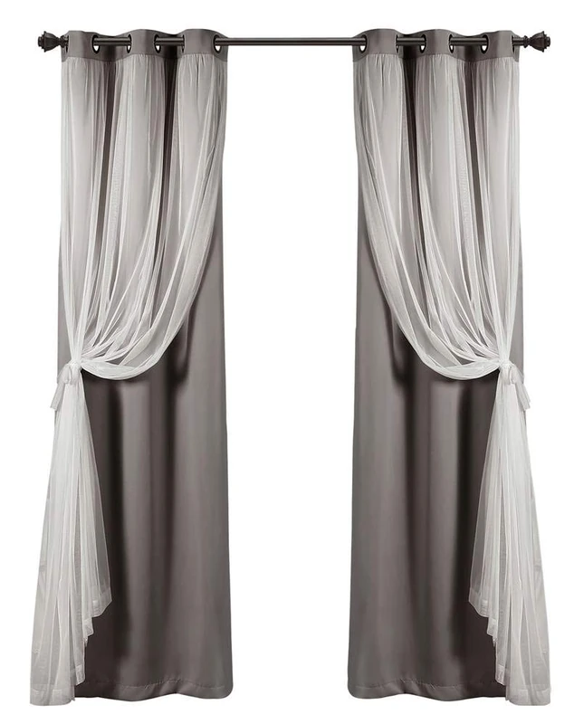 Lush Decor, Dark Gray Sheer Grommet Panel with Insulated Blackout Lining, Room Darkening Window Curtain Set (Pair), 95" x 38", 95" L