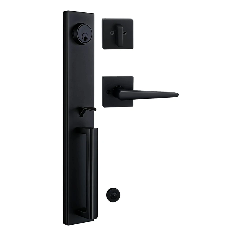 Black Finish Keyed Entry Double Door Handle (Keyed Handle, Matte Black)